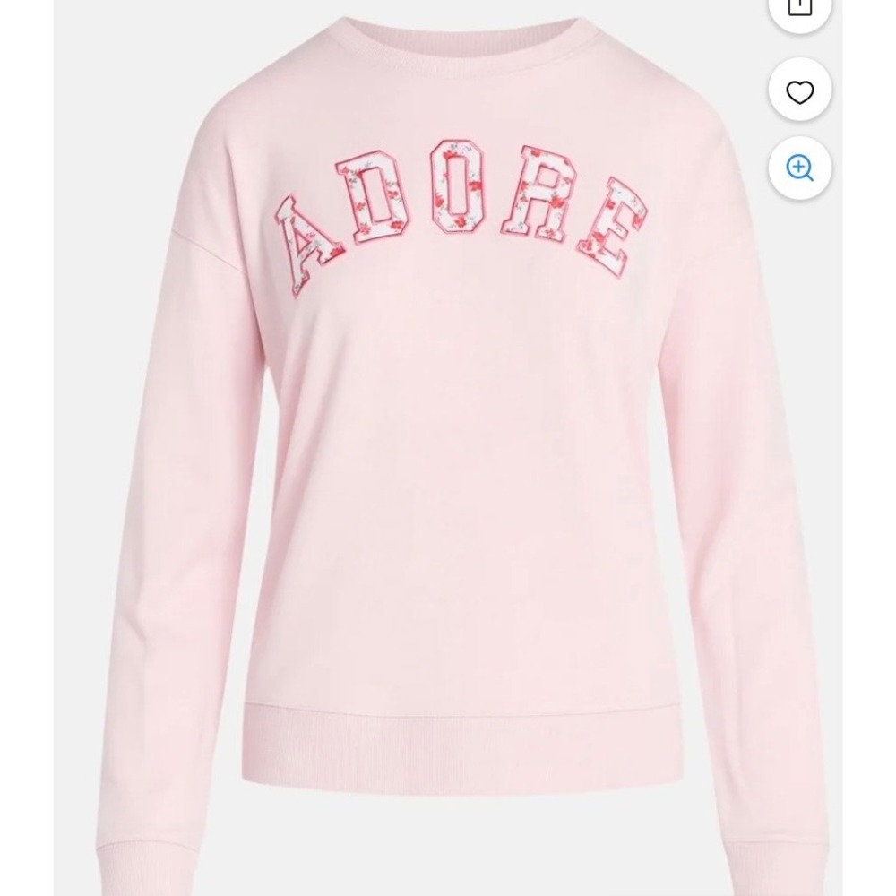 Joyspun Womens Pink Adore Floral Graphic Sweatshirt Crewneck Long‎ Sleeve NWT